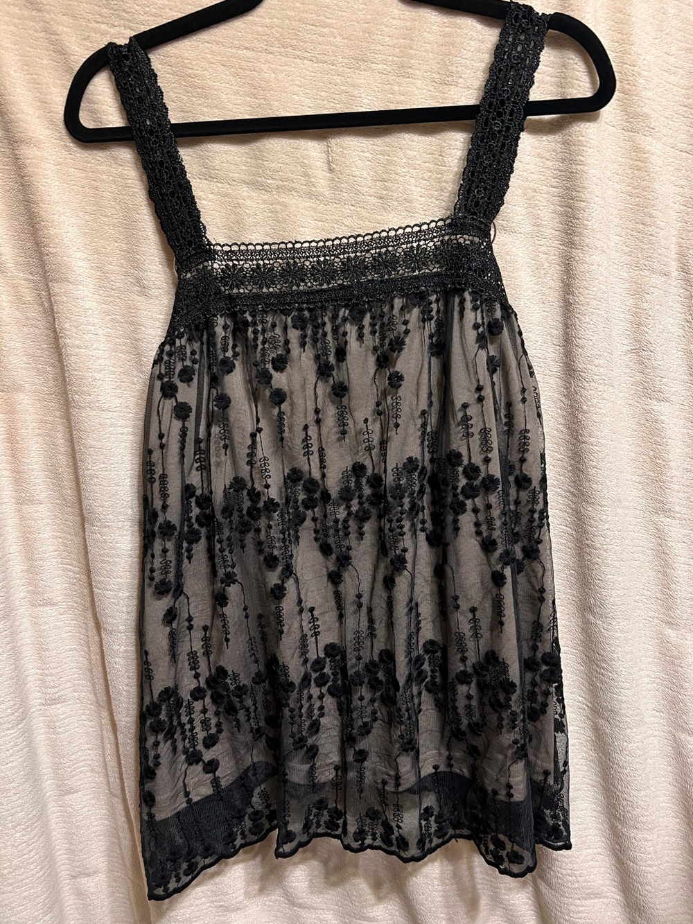 Romantic Black Embroidered Sheer Overlay Tank 2XL - Whimsigoth Fairycore
